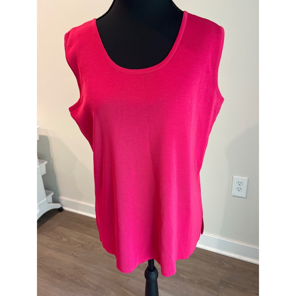 Ming Wang Women's Magenta Pink Knit Scoop Neck Tank Top Shell Side Slit Size M
